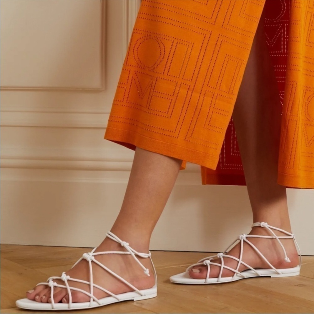 New! Vince Kenna White Leather Pointed Toe Flats Lace Up Gladiator Shoes Sandals